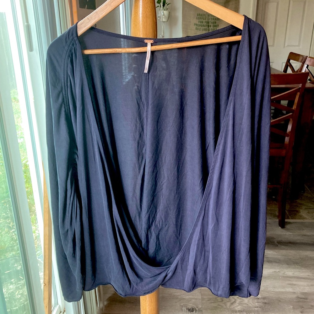 Free People Open Front Layering Long Sleeve Flowy Boho Black Top (M)